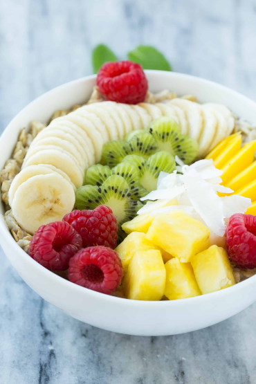 fruit and oatmeal breakfast